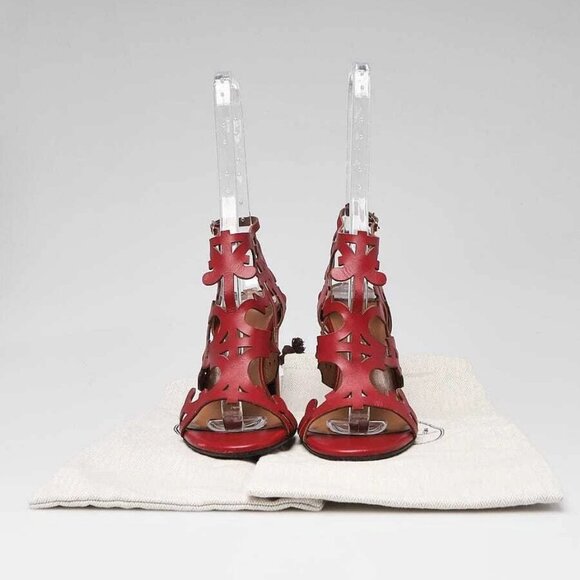 Hermes Red Leather Keira Cut Out Open Toe Sandals Size 5.5/36 - Picture 2 of 6